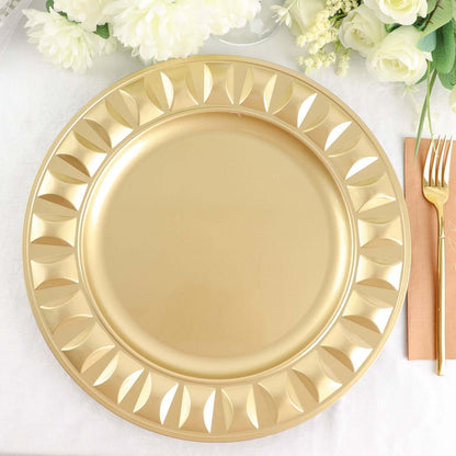 6 Pack 13" Gold Round Bejeweled Rim Plastic Dinner Charger Plates, Disposable Serving Trays Pro Linens