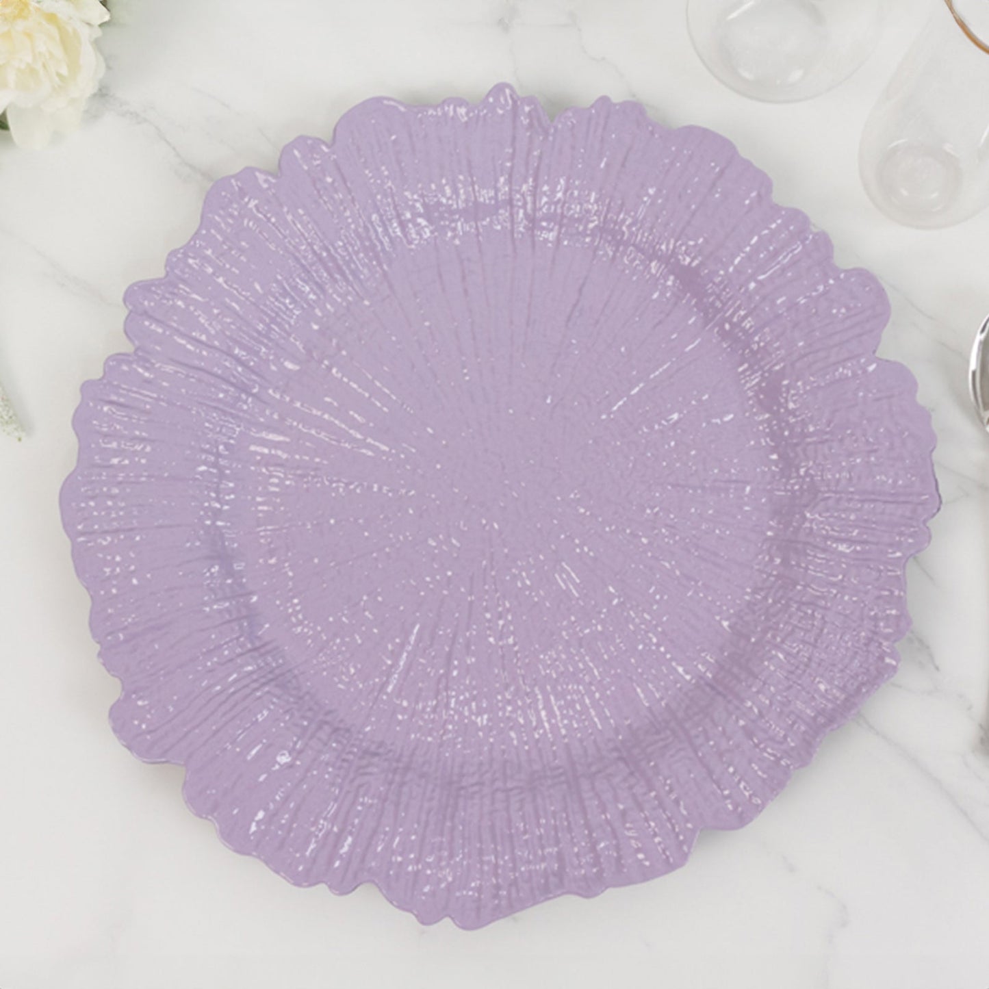 6 Pack 13" Lavender Lilac Round Reef Acrylic Plastic Charger Plates, Dinner Charger Plates Pro Linens