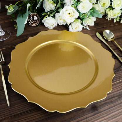 6 Pack 13" Metallic Gold Acrylic Charger Plates Scalloped Rim, Gold Plastic Charger Plates Pro Linens