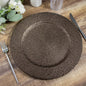 6 Pack 13" Natural Brown Rattan-Like Disposable Round Charger Plates, Acrylic Plastic Dinner Serving Plates Pro Linens