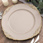 6 Pack 13" Nude Taupe Gold Embossed Baroque Round Charger Plates With Antique Design Rim Pro Linens