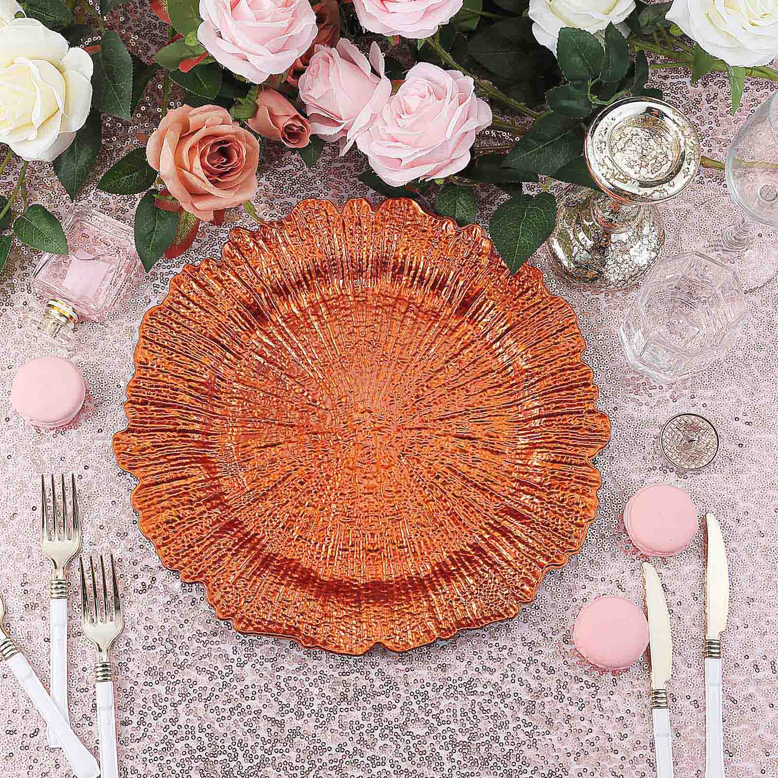 6 Pack 13" Orange Round Reef Acrylic Plastic Charger Plates, Dinner Charger Plates Pro Linens