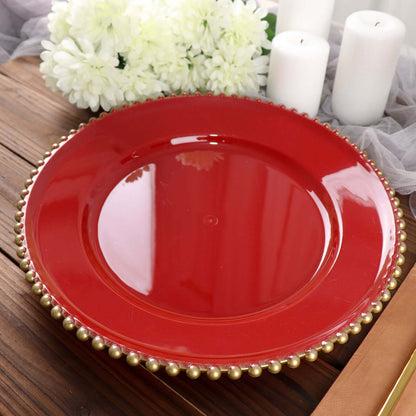 6 Pack 13" Red Gold Acrylic Plastic Beaded Rim Charger Plates Pro Linens