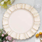 6 Pack 13" Round Beige Acrylic Plastic Dinner Plate Chargers With Gold Brushed Wavy Scalloped Rim Pro Linens