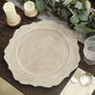 6 Pack 13" Rustic White Embossed Wood Grain Acrylic Charger Plates with Scalloped Rim Pro Linens