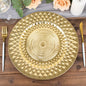 6 Pack 13" Shiny Gold Diamond Pattern Plastic Charger Plates, Sparkling Round Disposable Dinner Serving Plates Pro Linens