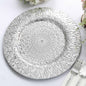 6 Pack 13" Silver Embossed Peacock Design Disposable Charger Plates, Round Plastic Serving Plates Pro Linens