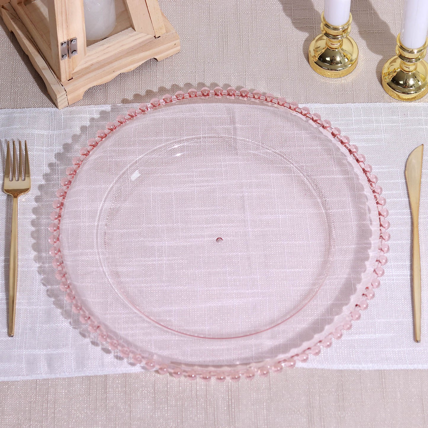 6 Pack 13" Transparent Blush Beaded Rim Acrylic Charger Plates Pro Linens