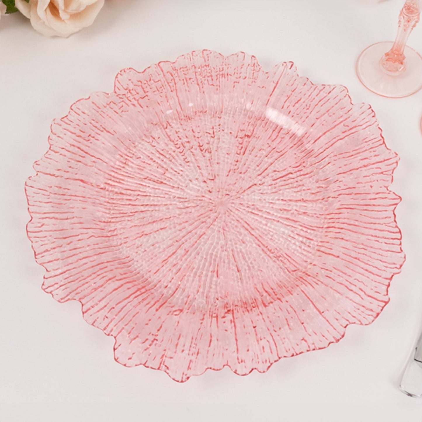 6 Pack 13" Transparent Blush Round Reef Acrylic Plastic Charger Plates, Dinner Charger Plates Pro Linens