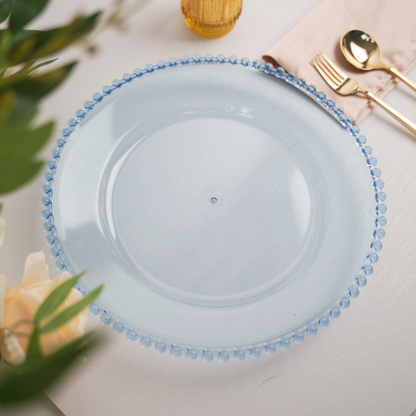 6 Pack 13" Transparent Dusty Blue Acrylic Beaded Rim Charger Plates Pro Linens