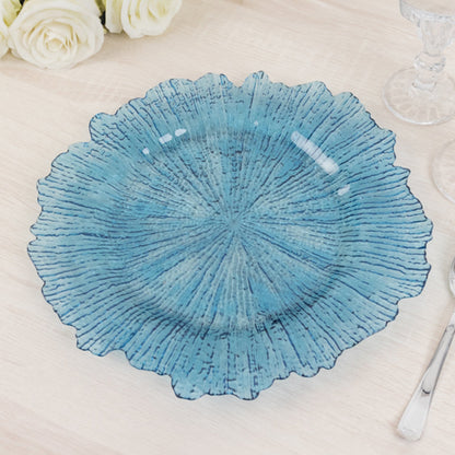 6 Pack 13" Transparent Dusty Blue Round Reef Acrylic Plastic Charger Plates, Dinner Charger Plates Pro Linens