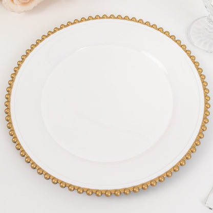 6 Pack 13" White Gold Acrylic Plastic Beaded Rim Charger Plates Pro Linens