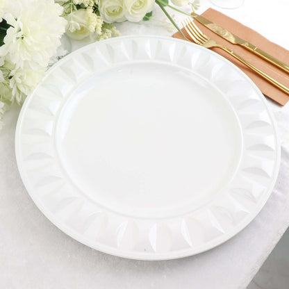 6 Pack 13" White Round Bejeweled Rim Plastic Dinner Charger Plates, Disposable Serving Trays Pro Linens