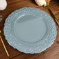 6 Pack 14" Dusty Blue Vintage Acrylic Charger Plates With Engraved Baroque Rim, Round Disposable Serving Trays Pro Linens