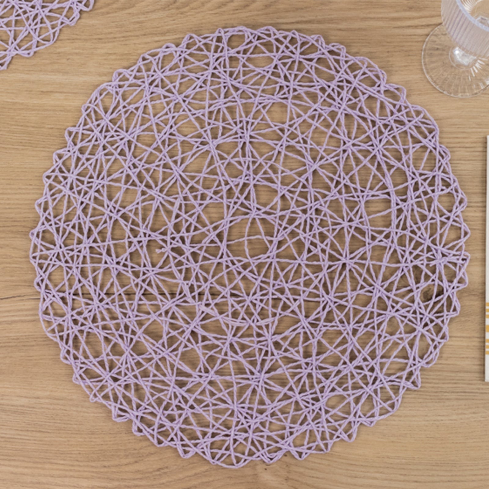 6 Pack 15" Lavender Lilac Woven Fiber Disposable Placemats, Round Table Mats Pro Linens