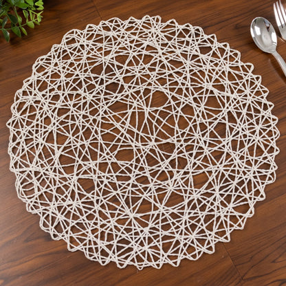 6 Pack 15" White Woven Fiber Disposable Placemats, Round Table Mats Pro Linens