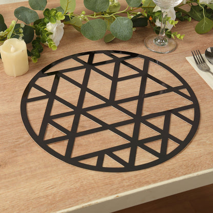 6 Pack Black Laser Cut Geometric Triangle Cardboard Dining Table Mats, 13" Round Disposable Placemats - 700 GSM Pro Linens