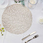 6 Pack Champagne Metallic Vinyl Placemats, Woven Non-Slip Round Table Mats 15" Pro Linens