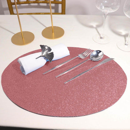 6 Pack Coral Sparkle Vinyl Placemats, Non Slip Decorative Oval Glitter Table Mat Pro Linens