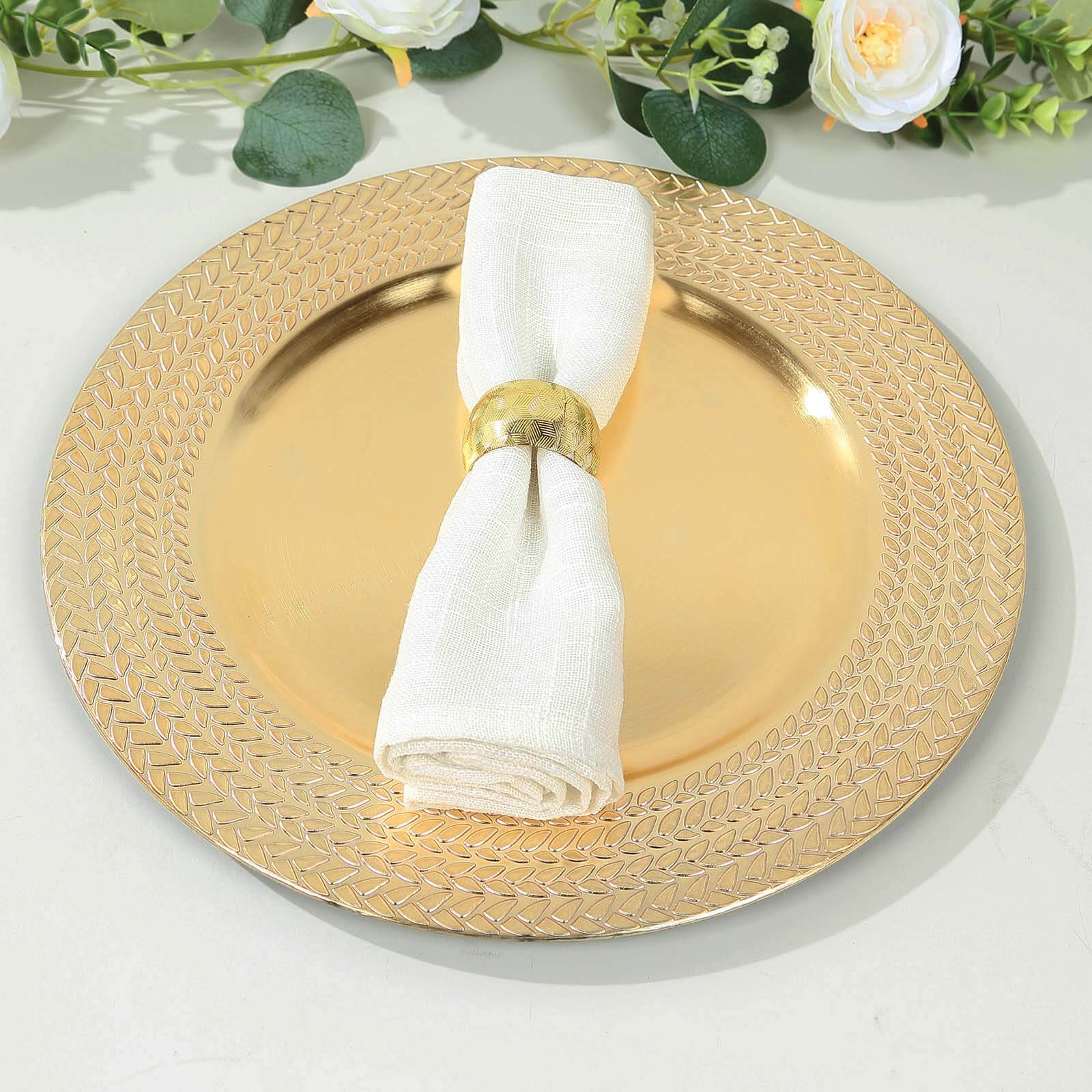 6 Pack Gold Acrylic Charger Plates With Wheat Pattern Rim, 13" Round Dinner Chargers Event Tabletop Decor Pro Linens