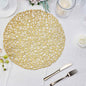 6 Pack Gold Metallic Vinyl Placemats, Woven Non-Slip Round Table Mats 15" Pro Linens