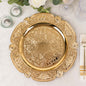 6 Pack Gold Round Acrylic Charger Plates With Floral Embossed Scalloped Rim, 13" Unbreakable Plastic Decorative Serving Plates Pro Linens