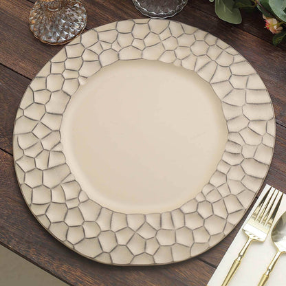 6 Pack Matte Finish Taupe Hammered Charger Plates, Flat Modern Dinner Serving Plates - 13" Pro Linens