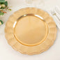 6 Pack Metallic Gold Disposable Sunflower Charger Plates With Scalloped Rim, Elegant Acrylic Plastic Beaded Serving Plates - 13" Round Pro Linens