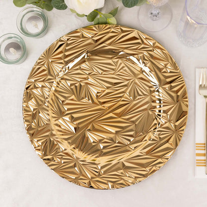 6 Pack Metallic Gold Rock Cut Acrylic Charger Plates, 13" Round Plastic Decorative Serving Plates Pro Linens