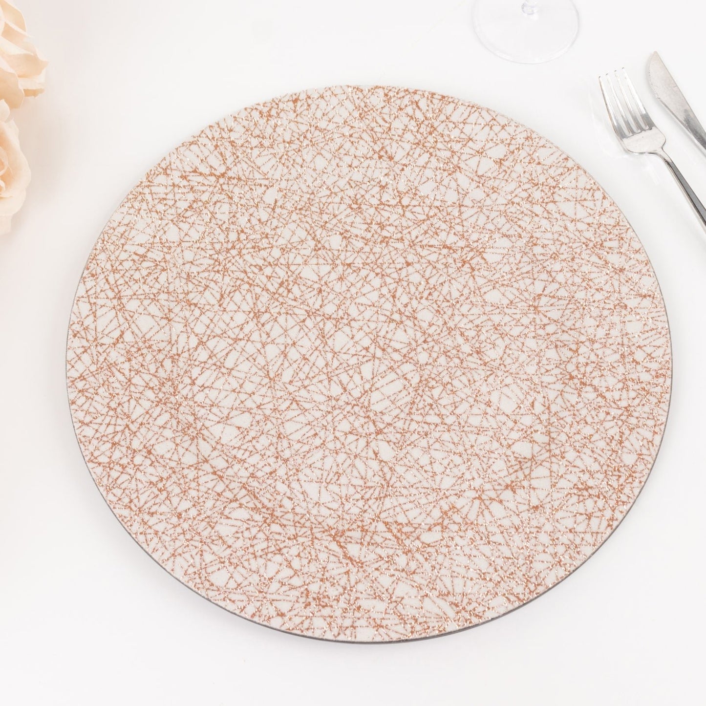 6 Pack Rose Gold Glitter Acrylic Charger Plates with Abstract Lines Pattern, 13" Round Dinner Charger Event Tabletop Decor Pro Linens