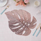 6 Pack Rose Gold Vinyl Placemats, Monstera Leaf Non-Slip Dining Table Mats 18" Pro Linens