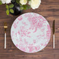 6 Pack White Pink French Toile Acrylic Charger Plates, 13" Round Dinner Charger Event Tabletop Decor Pro Linens