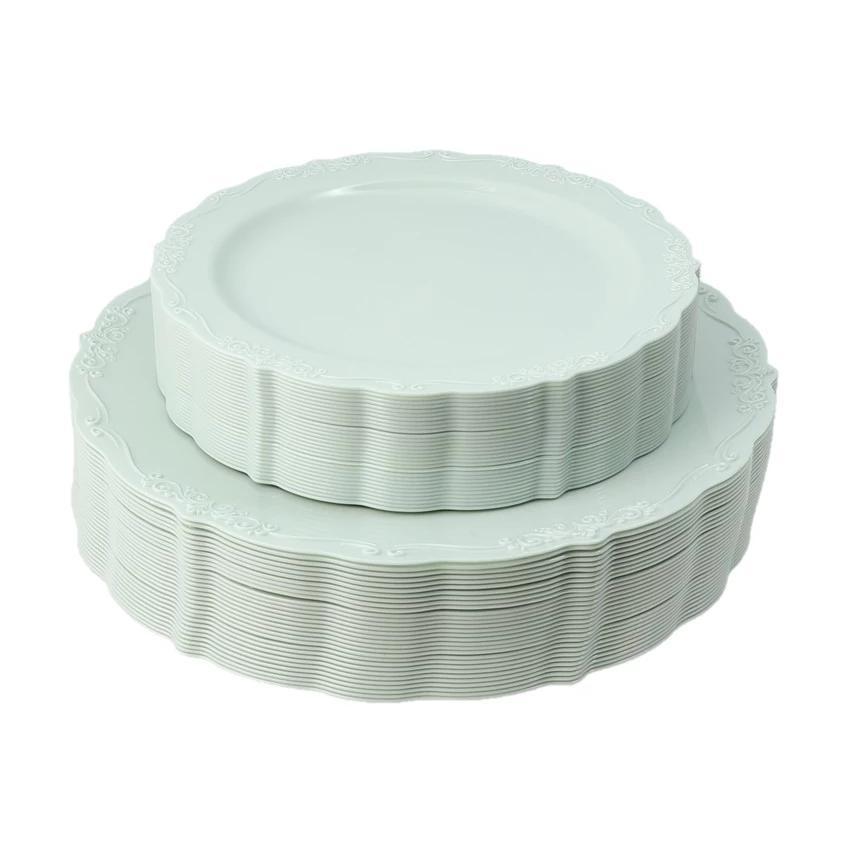 60 Piece Green Round Plastic Dinnerware Value Set - Vintage - Pro Linens