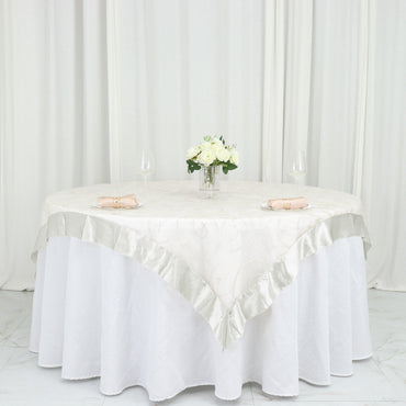 60"x60" Ivory Embroidered Sheer Organza Square Table Overlay With Satin Edge Pro Linens