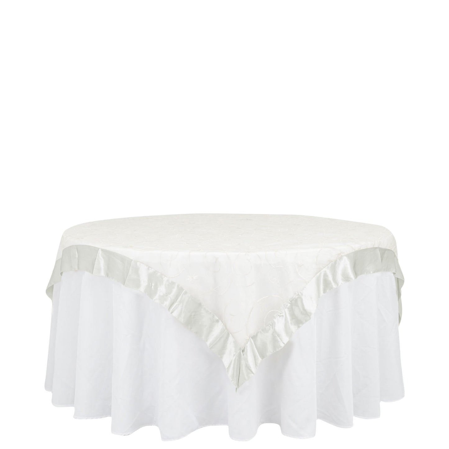 60"x60" Ivory Embroidered Sheer Organza Square Table Overlay With Satin Edge Pro Linens