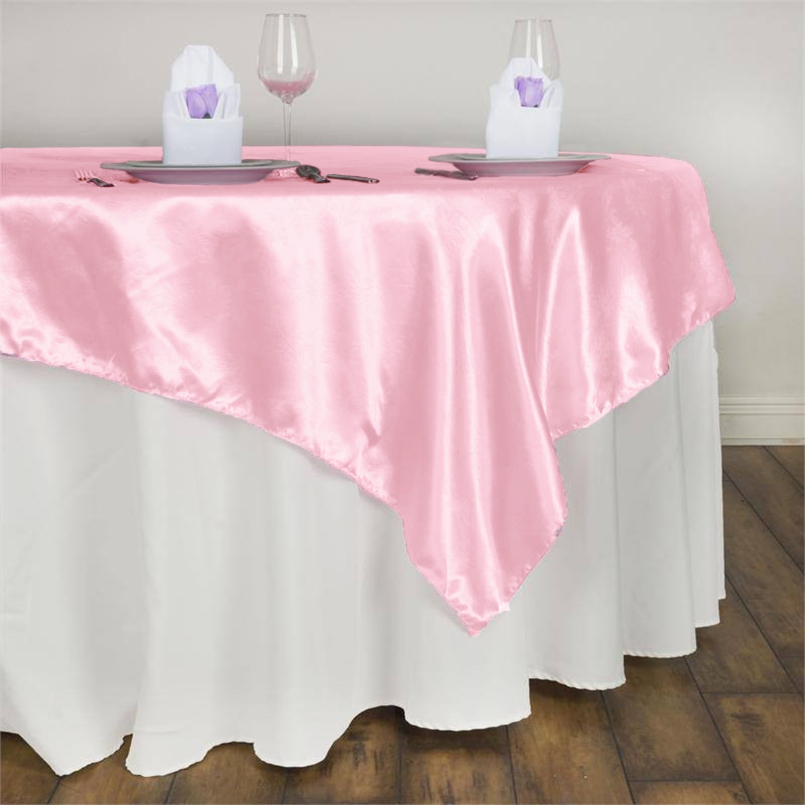 60''x60" Pink Lily Embossed Satin Square Table Overlay - Clearance SALE Pro Linens