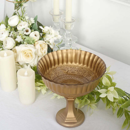 7" Gold Glass Antique Roman Style Flower Table Pedestal Vase, Wedding Compote Floral Bowl Centerpiece Pro Linens