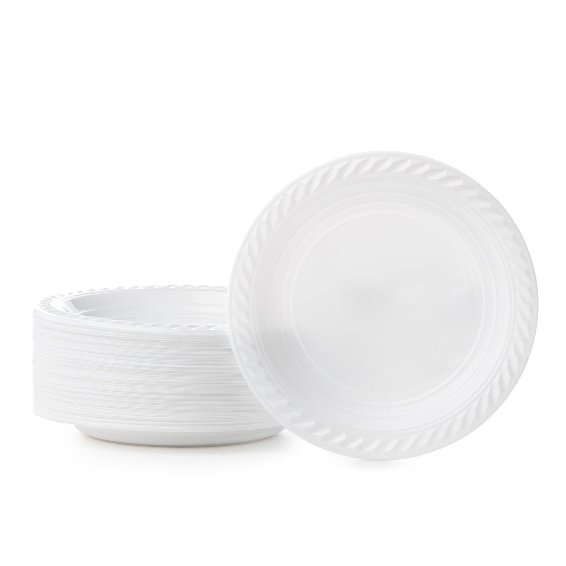 7 Inch White Round Plastic Salad Plate 100 Pack - Classico - Pro Linens