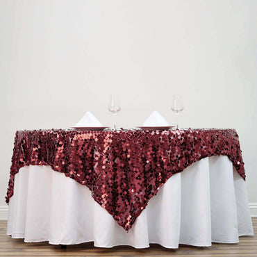 72"x72" Burgundy Big Payette Sequin Square Table Overlay Pro Linens