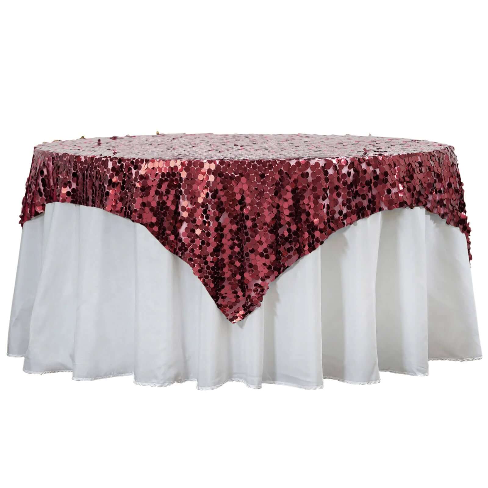 72"x72" Burgundy Big Payette Sequin Square Table Overlay Pro Linens