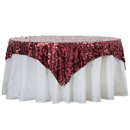 72"x72" Burgundy Big Payette Sequin Square Table Overlay Pro Linens