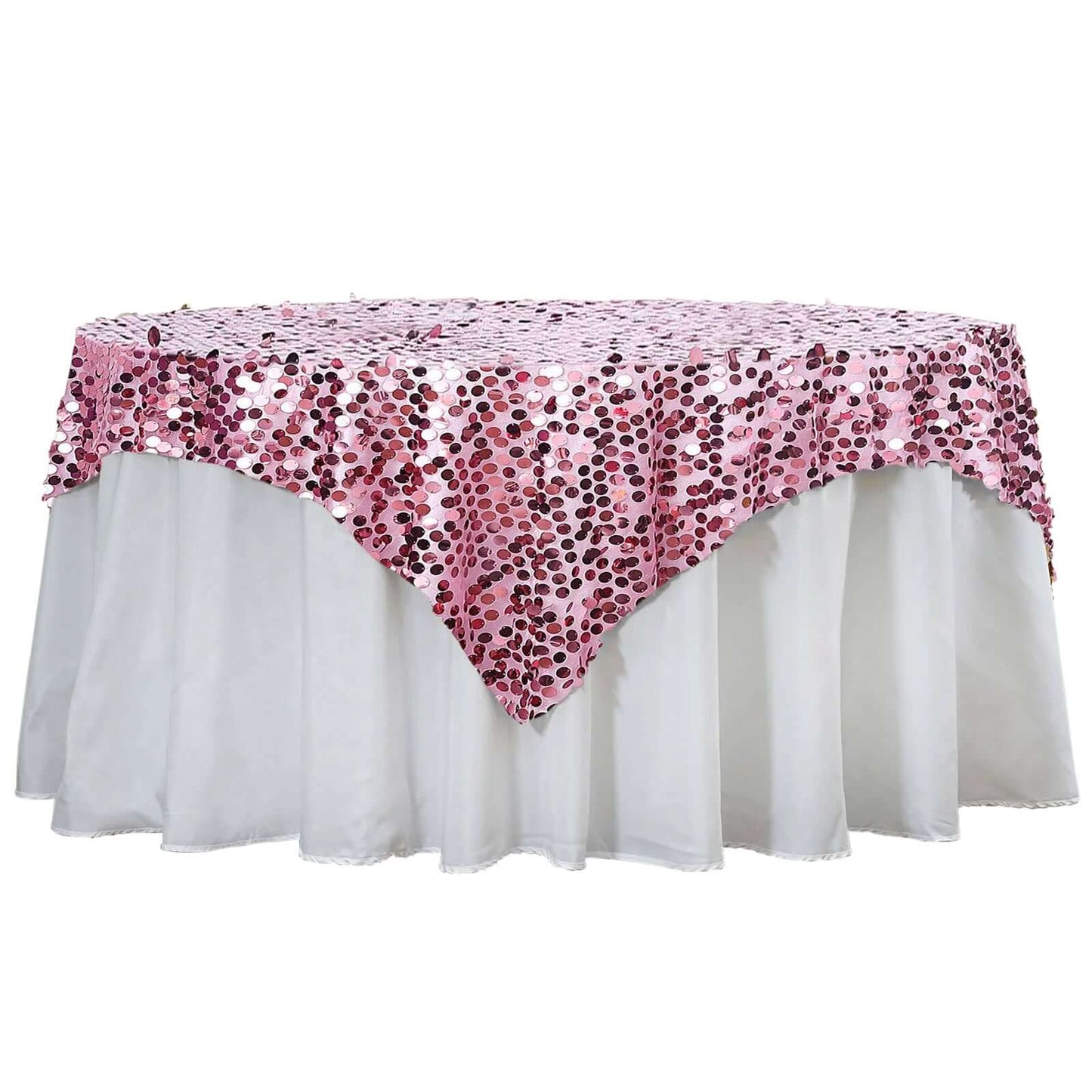 72"x72" Pink Big Payette Sequin Square Table Overlay Pro Linens