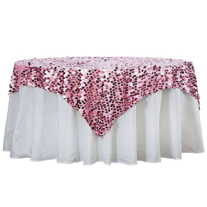 72"x72" Pink Big Payette Sequin Square Table Overlay Pro Linens