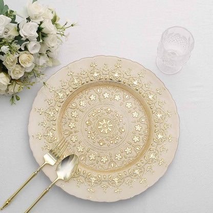 8 Pack 13" Gold Monaco Style Glass Charger Plates, Ornate Design Dinner Serving Trays Pro Linens