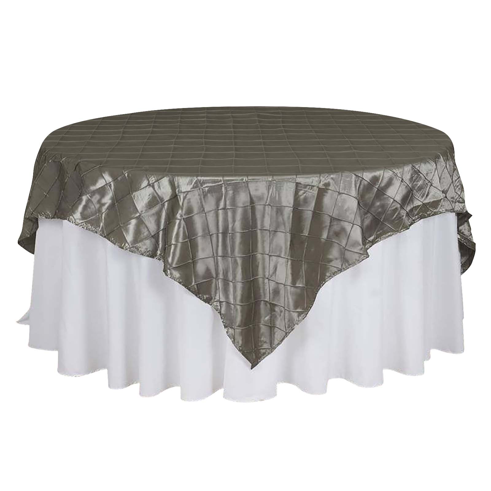 85"x85" Silver Pintuck Taffeta Square Table Overlay - Clearance SALE Pro Linens