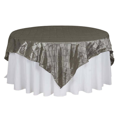 85"x85" Silver Pintuck Taffeta Square Table Overlay - Clearance SALE Pro Linens