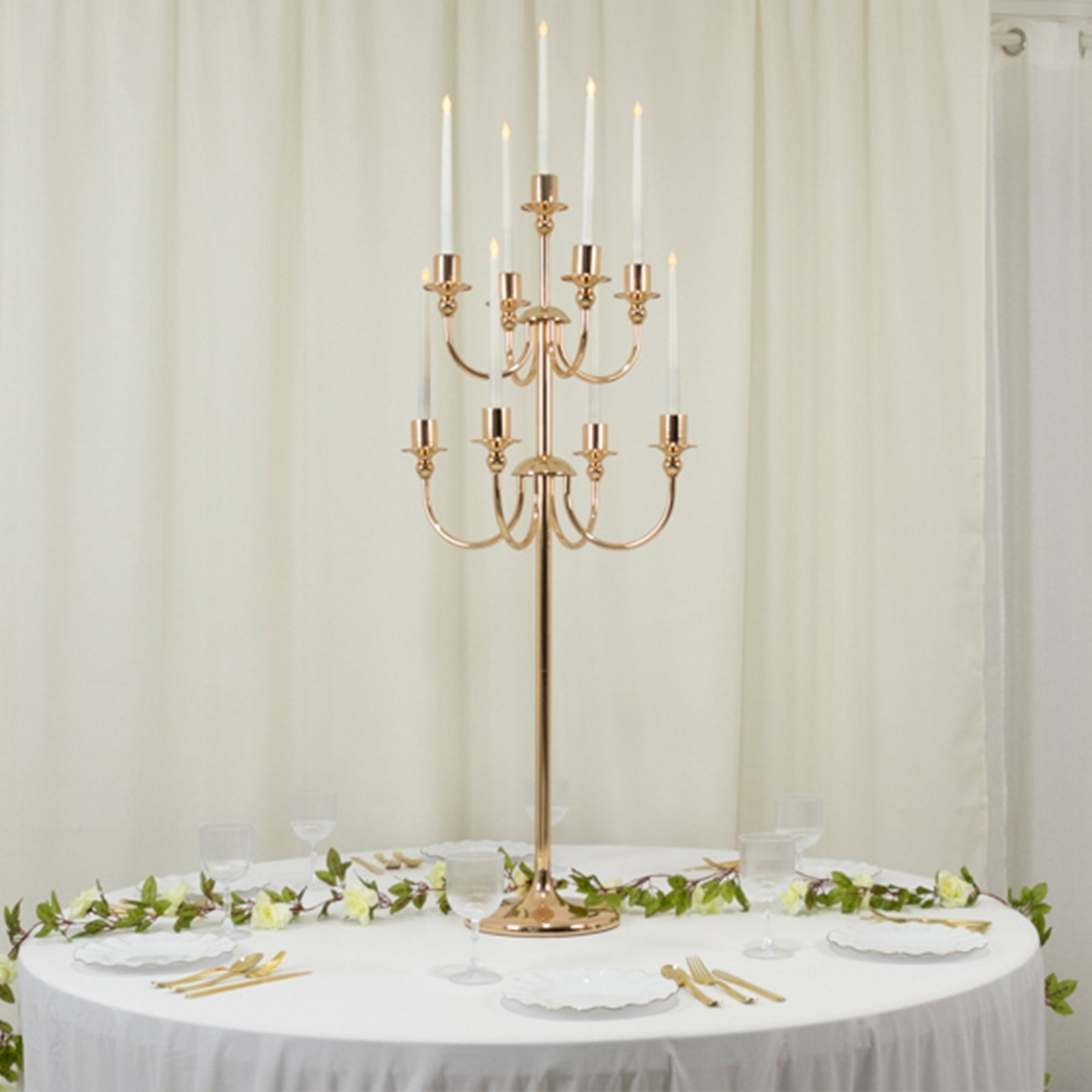 9-Arm Gold Metal Candelabra Candle Holder, Floor Standing Taper Candlestick Stand for Wedding, Home and Holiday Centerpieces - 46" Tall Pro Linens