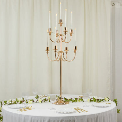 9-Arm Gold Metal Candelabra Candle Holder, Floor Standing Taper Candlestick Stand for Wedding, Home and Holiday Centerpieces - 46" Tall Pro Linens