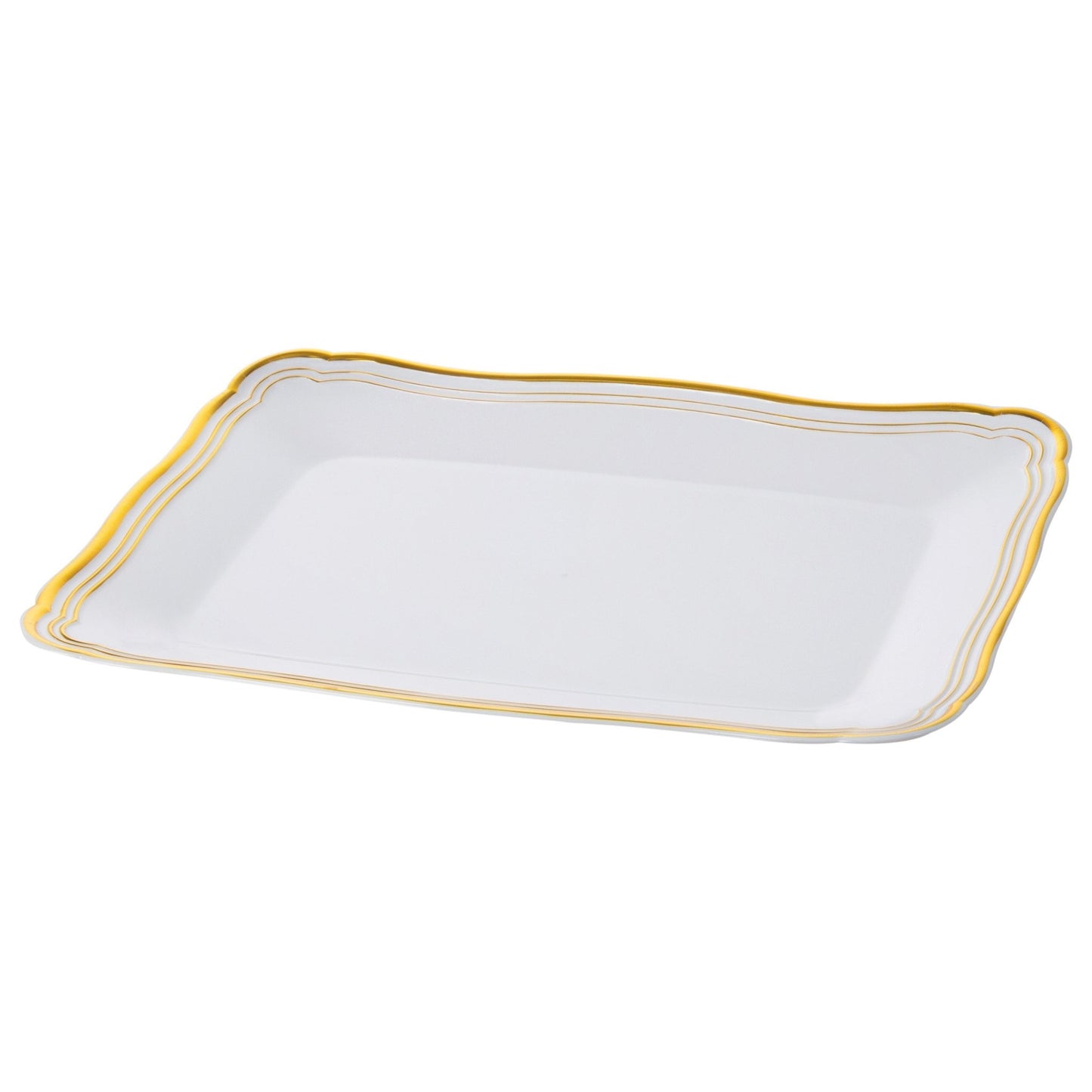 9 X 13 Inch Rectangle White And Gold Rim Plastic Serving Tray - Pro Linens