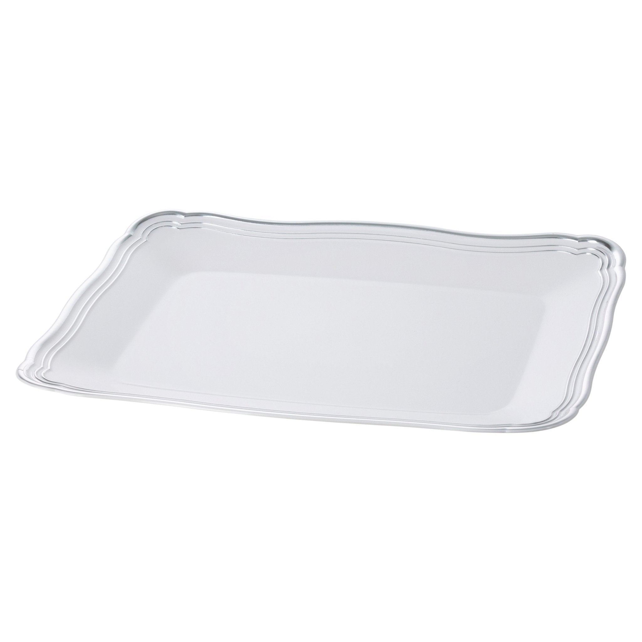 9 X 13 Inch Rectangle White and Silver Rim Plastic Serving Tray - Pro Linens